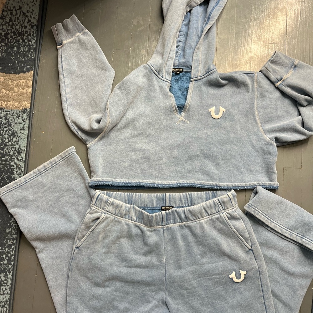 True Religion Light Blue Cropped Hoodie and Joggers